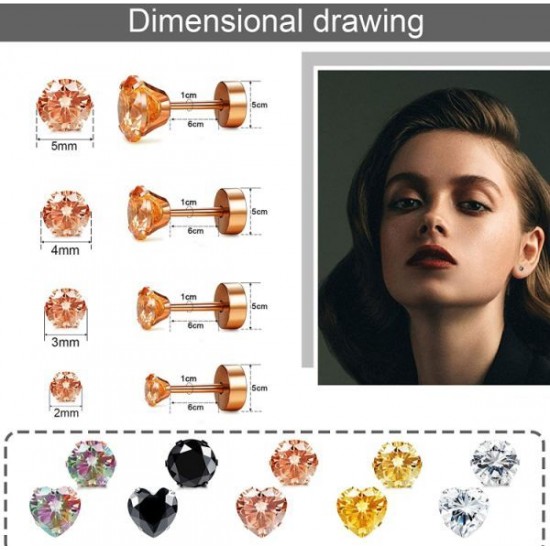 10 Pairs Stainless CZ Stud Earrings For Women Men Tragus Helix Round Heart Cubic Zirconia Flat Back Screw Back 20G Ear Piercing Set 2MM-5MM 10 Pairs Stainless CZ Stud Earrings For Women Men Tragus Helix Round Heart Cubic Zirconia Flat Back Screw Back 20G Ear Piercing Set 2MM-5MM